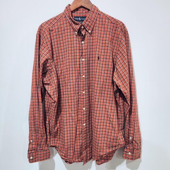 Lauren Ralph Lauren Other - Ralph Lauren Mens Burnt Orange Plaid Classic Fit Button Up Blouse Size XL Preppy